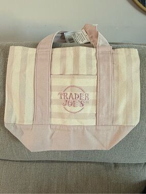 Trader Joe's Pink Mini Stripe Canvas Tote Bag